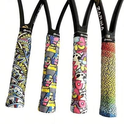 1pc 3D Sports Ball Grip Handle, Non-Slip Breathable Synthetic Leather, Suitable For Tennis, Badminton, Pickleball - Red/Yellow/Black - Pattern Randomly Varies Due To Cutting Difference