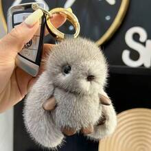 1pc Unique Large Eared Rabbit Keychain Hand Woven Hanging Rope Accessory, Suitable For Bags, Backpacks, Car Keys, Etc., Suitable For Winter Use - Dark Grey - View 2