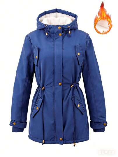 Alpha Camp Women's Casual Commuter Hooded Zip-Up Padded Coat With Thermal Lined And Drawstring Waist, Suitable For Autumn/Winter