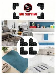 1/4/8pcs Heart-Shaped Carpet Anti-Slip Pads, Double-Sided Adhesive, Washable & Reusable, Suitable For Hardwood Floors & Tiles, Stickers, Wall Decals, Vinyl Decals, Home Decor, Spring Decorations, Home Refresh, Rama Decor Stickers Gift, Birthday Graduation Floor Tiles, Self-Adhesive, Peelable, Living Room Decor, Bedroom Decor, Kitchen Decor, Valentine's Day, New Year, Back To School - Black - View 5