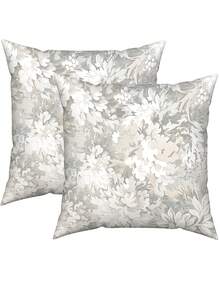 2/4PCS Vintage Brown & Silvery White Floral Pillowcase - Faux Super Soft Fabric, Distressed Texture Plant Print, Luxury Retro Style Sofa Decor Cover (Pillow Insert Not Included) - Multicolor - View 5