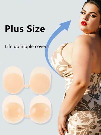 vfvQueen 1 Pair Plus Size Self-Adhesive Lift Bra Pads, Seamless Invisible Breast Petals With Lift & Cleavage, Reusable Silicone Nipple Covers, Strapless Backless Bra Tape