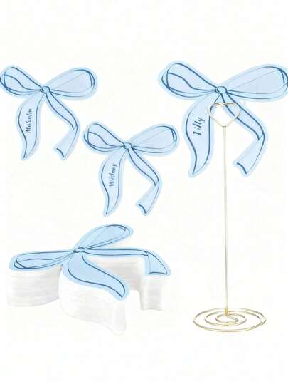 1/10/30pcs Elegant Pink Bow Table Cards - Blank Name Cards, Suitable For Wedding, Birthday And Party Decoration, Perfect Match With Tablecloth And Celebration Events, Party Supplies | Elegant Tabletop Decor | Decorative Bow Design, Wedding Table Decoration