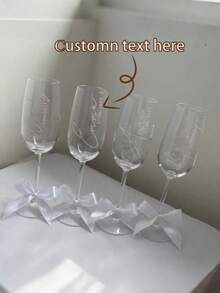 Personalized Champagne Flutes, Customized Champagne Glasses For Bride And Bridesmaids - Reusable, Machine Washable, Customized Champagne Flutes With Bow/Bride And Bridesmaid Wedding Party Glasses - Multicolor - View 4