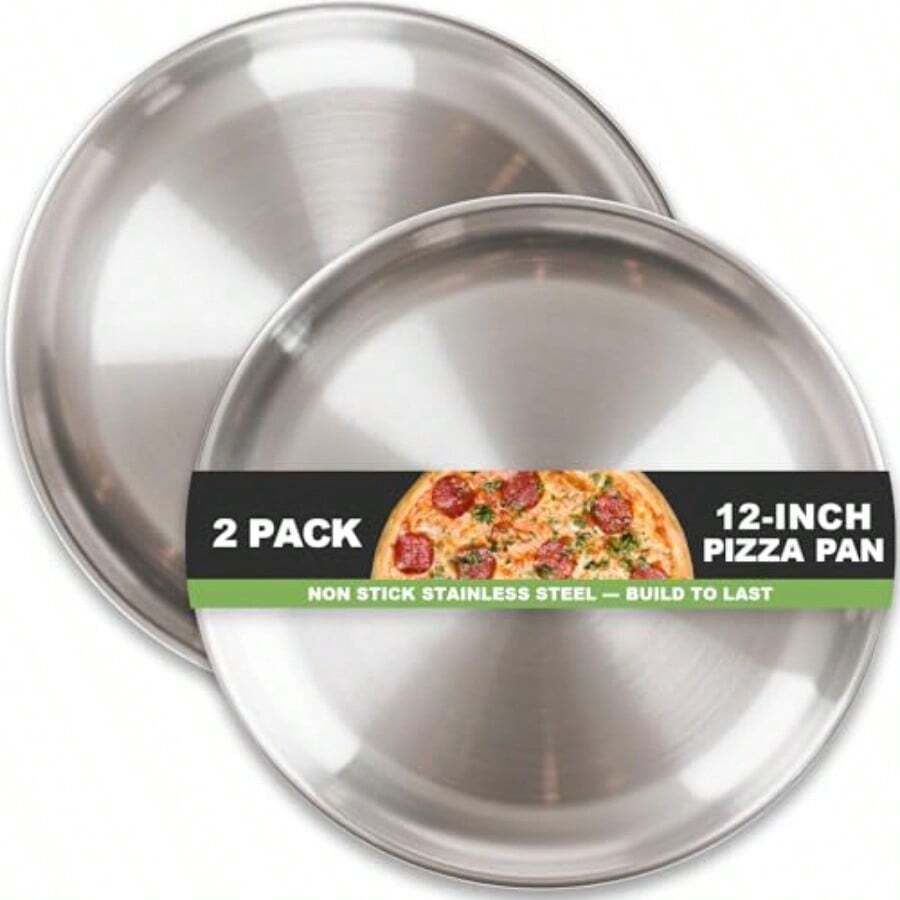 Juego de 2 sartenes de pizza de 12 pulgadas para horno pizza placa de acero inoxidable antiadherente bandeja redonda de pizza - plateado - Ver 1