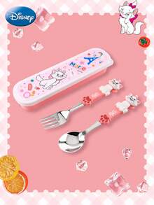 Disney 迪士尼官方授权玛丽猫3件套不锈钢便携餐具，包含勺子和叉子，可爱卡通设计，便携餐具，多功能且耐用，优雅美观，是送给粉丝、朋友、家人、野餐、午餐盒或办公室的完美圣诞节/万圣节礼物。 - 粉色 - 查看 2