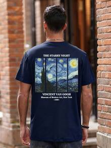 Men's Casual Versatile Minimalist Starry Sky Print Short Sleeve T-Shirt - Navy Blue - View 5