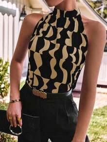 Elegant Women's Turtleneck Tank Top - Khaki - View 1