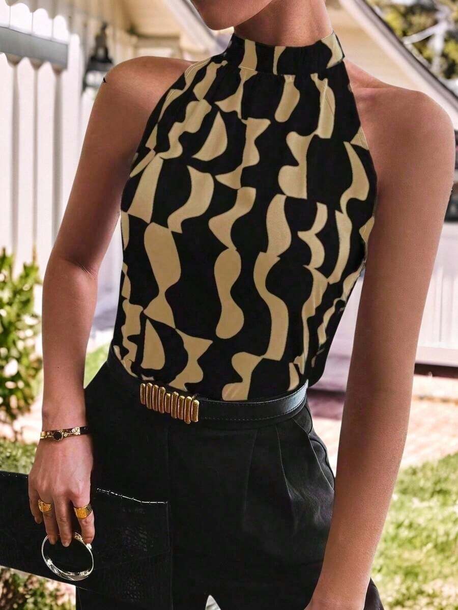Elegant Women's Turtleneck Tank Top - Khaki - View 1
