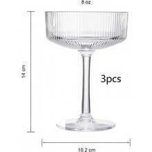 24/12/6/3/1 Pc Acrylic Martini Glasses, 10 Oz Unbreakable Plastic Champagne Flutes, Durable Ribbed Stemless Wine Glasses, Cocktail Glasses Set, Manhattan Coupe Glasses, Suitable For Weddings, Birthdays, Bars