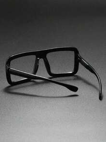 Óculos grandes, unissex, para jogos de computador, leitura, armação quadrada grossa, lentes falsas transparentes, estilo nerd minimalista. - Preto - Ver 3