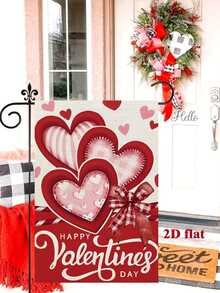 1pc 2D Flat Linen Valentine's Day Garden Flag - Double-Sided, Durable And Washable, Linen Material, Size 30*45 Cm, Perfect For Outdoor Lawn And Courtyard Decoration During Festivals, Without Flagpole, Multi-Purpose Festival Decoration Item - Multicolor - View 2