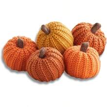 Knit Pumpkins Set Of 5, Fall Favorite, Gifts Women, Autumn Bowl Fillers Fall Farmhouse Tier Tray Decor, Decorative Pumpkins Friend Autumn Set - Mini Knit Orange - 查看 1