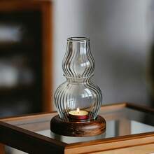 1pc Vintage Glass Candle Holder, Elegant Windproof Design With Round Tealight Tray, Perfect For Christmas, Valentine's Day, Easter, Ramadan, St. Patrick's Day Tabletop Decor, Retro Home Accent - Multicolor - View 16