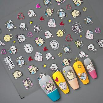 1pc New 5D Embossed Nail Stickers, Cartoon 3D Stereoscopic Nail Stickers, New Year Gift, Random Style