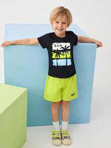 Tween Boy Cartoon Graphic Print Short Sleeve T-Shirt And Shorts Set - Black - View 6