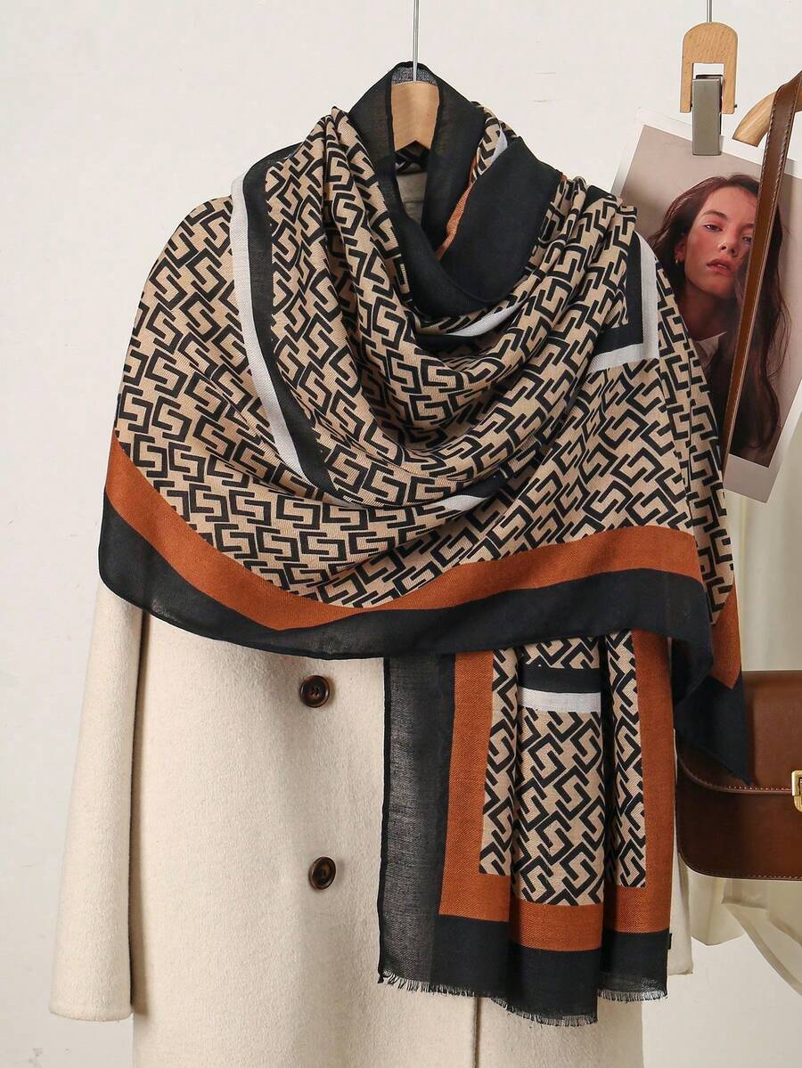 1pc Casual Retro Geometric Plaid Fashion Scarf - Multicolor - View 1