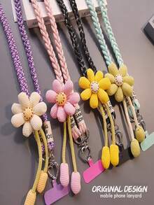 2026 New Year Gift, Diagonal Phone Lanyard, Valentine's Day Bracelet Lanyard, Heart Clasp + Cartoon Sunflower Phone Lanyard, Long Diagonal Style, Can Be Matched With Creative Outdoor Hiking Anti-Lost Chain Small Bee Bag Set, Suitable As Mother's Day, Family Gathering, Friend's Birthday And Holiday Gift. - Multicolor - View 5