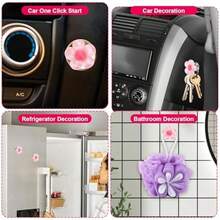 2 Pcs Push To Start Button Cover, Girly Pink Flower Car Accessories Resin Cute Car Decorations For Women, Universal Engine Start Stop Button Decor - / - 查看 4