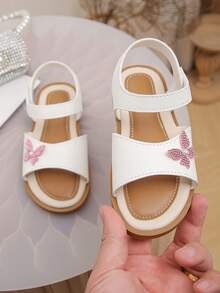 1双女童蝴蝶结PU系带平底凉鞋，可爱款式，适合夏季穿着 - 粉色 - 查看 3