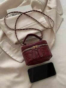Lightweight Mini Bag, Chain Bag, Quilted Bag, Handbag, Bucket Bag, Suitable For Girls, College Students And Working Women, Perfect For Office, University, Work, Commute, Outdoor Activities, Travel And Outings, Must-Have Item For New Year - Burgundy - View 4