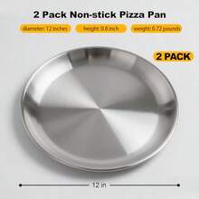 Juego de 2 sartenes de pizza de 12 pulgadas para horno pizza placa de acero inoxidable antiadherente bandeja redonda de pizza - plateado - Ver 4