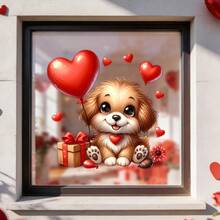 1/2 piezas Pegatinas de ventana con dibujos animales, lindo perrito y vaca sosteniendo globos con corazones rojos. Decoración romántica de vidrio para sala de estar, dormitorio, boda y fiesta. Decoración removible de PVC para pared, aniversario y fiestas. - Multicolor - Ver 7