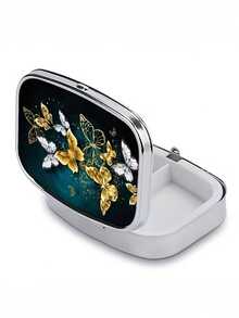 1 st elegant pillerlåda med fjäril, katt, fågel, bärbart resefodral i metall med 2 fack - unik presentidé, pillerlåda för handväska - Multifärgad - Visa 4