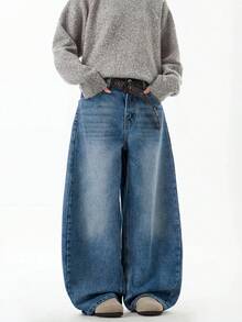 Quần jeans denim xanh bạc màu kiểu cổ điển, thiết kế thời trang nữ, ống rộng suông, phong cách thường ngày, thích hợp cho mùa xuân/hè. - Màu xanh lam - Xem 6