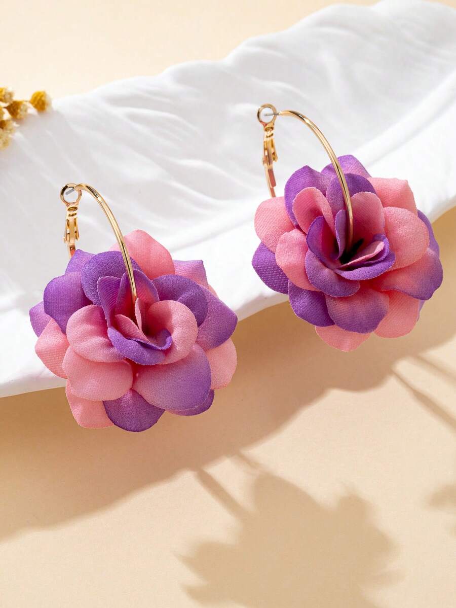 1 Pair Bohemian Style Fabric Flower Earrings, Fashionable For Women, Suitable For Daily Wear, Vacation And Gift