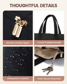 LOVEVOOK Tote Bag For Women,Light Puffer Tote Bag With Multi-Pockets,Stylish Carry On Laptop Bags For Daily,Travel,Work,Gym - màu đen - Xem 8
