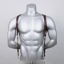 男士朋克复古时尚绅士风衬衫吊带皮革可调节休闲肩带 - 棕色LM-150ZS - 查看 5