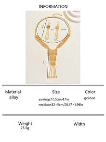 Set de 3 bucăți de colier și cercei cu ciucuri, placat cu aur, de epocă, cu design de flori goale, elegant pentru femei, potrivit pentru nunți și petreceri