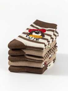 5双可爱卡通袜子，适合春、秋、冬季穿着，男女童皆宜，透气性好 - 彩色 - 查看 4