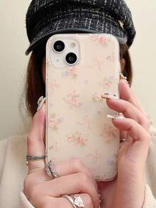 The Screen Is All Pink Flower Bows, Compatible With Apple 15pro Max, Apple 14 Phone Cases, 13 Creative, 11 High-End Feel, 15plus, Women's 12 Anti-Drop Silicone Protective Cases, Niche - White - View 3