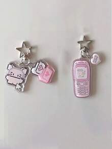 2pcs Cute Cartoon Pixel Phone/Rabbit/Clover Design Creative Keychain, Japanese Style Pendant, Adorable Retro Pink Pixel Keychain Acrylic Pendant, Student Backpack Pendant, Gift For Girlfriend, Suitable For Handbag, Backpack, Keys - Birthday/Valentine's Day Gift (Acrylic Material, Avoid Folding) - Multicolor - View 17