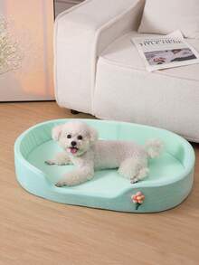 LANGXINGCS 1pc Soft Oval Pet Bed, Flower Decorated Pet Cat Bed, Comfortable Non-Slip Waterproof Oval Pet Nest For Indoor Use Of Medium/Small Pets - Multicolor - View 10