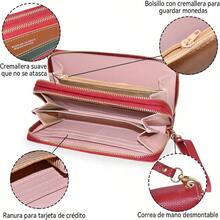 Cartera Mujer Gran Capacidad Cartera de Cuero 8 Ranura para Tarjeta Carteras de Dama para Dinero en Efectivo y Monedas y Tarjetas Billetera Doble con Correa de Muñeca para Viaje Largo Rojo - Rojo - Ver 4