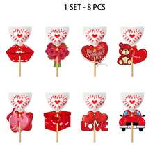 1/2 Sets - 8/16 Pcs Valentine's Day Lollipop Paper Card, Red Valentines Lollipop Paper Card Holder For Candy, Gift Package Wrapping Lollipop Decoration For Valentines Wedding Date Holiday Supplies
