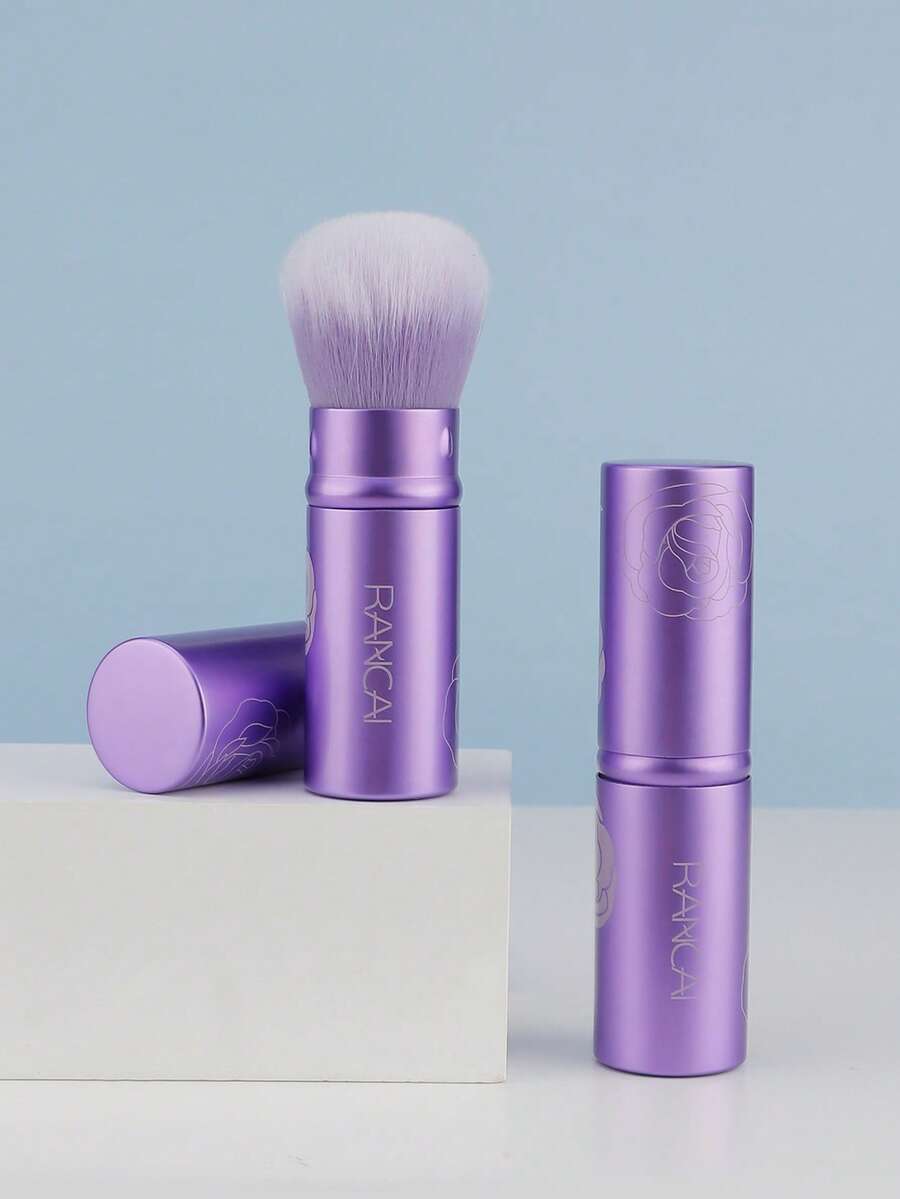 1pc Retractable Kabuki Makeup Brush, Suitable For All Facial Makeup And Liquid Foundation, Foundation Cream, And Powder, With Aluminum Handle - Multicolor - View 1