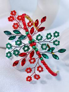 1pc Pearl & Rhinestone Headband, Elegant Crystal Beaded Women Headpiece Suitable For Bride, Wedding, Party, Holiday Gift, Date, Daily Wear, Valentine's Day ,Hair Band ,Diadema ,Hair Hoop - Red - View 5