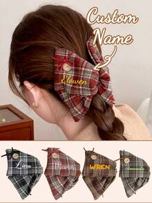 1pc Customized Name Bow Hairclip, Personalized Satin Bow Hair Clip, Elegant Large Bowknot Hairpin, Ideal Gift For Mom/Wife/Girlfriend, Wedding Hair Accessories, Spring Summer Bright Colors,Forest Tones