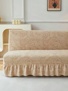 1件装毛绒提花荷叶边沙发床罩，弹性全包覆涤纶沙发套，可拆卸可水洗，四季皆宜