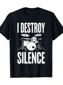 Camiseta I Destroy Silence, divertida, de batería, para hombres y mujeres, camiseta de baterista - 220g - Negro - Ver 1