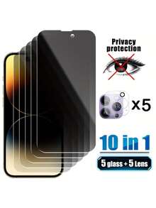 [10 IN 1] 5 Pcs Compatible With IPhone Tempered Glass Screen Protector - Maximum Full Coverage With Anti-Peeping Technology, Durable And Scratch-Resistant, (5Pcs) Crystal-Clear Camera Lens Glass - Universally Compatible With IPhone 17/16/16e/15/14/13/13 Pro/12/11/17Pro Max/17 Air/16 Pro Max/15 Pro Max/14 Pro/Plus/Mini Models - Clear - View 20