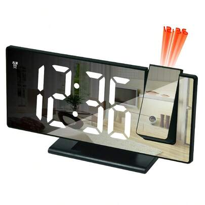 1 pieza Nuevo Reloj Despertador LED con Proyección de Espejo, Reloj Digital Multifuncional Alimentado por USB con Atenuación Automática, Reloj Electrónico, Decoración del Hogar, Decoración del Dormitorio, Regalo de Cumpleaños, Regalo Escolar, Regalo del Día de la Madre, Regalo de Navidad, Reloj Despertador con Proyección de Espejo, Pantalla Grande, Reloj Electrónico, Multifuncional