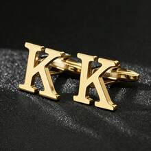 1 Pair A-Z 26 English Letter Stainless Steel Cufflinks, Men's Fashion French Cufflinks, Suitable For Wedding, Birthday, Business, Daily Wear, Gold, Silver, Cross-Border Supply Gold 26 Smooth Metal Stainless Steel Cufflinks Wholesale For Men's Dress Shirts - Yellow Gold - View 17