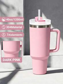 Termos Caliente y Frio Termos para Cafe Caliente Vasos con Popote y Tapa Capacidad 40oz/1200ml Acero Inoxidable 304 Con Asa y Tapa con Popote Modelo de Vaso Grande Multicolor Estilo Casual para Uso Doméstico Bebida Diaria Incluye Popote de Regalo Almacén Local, termos caliente y frio,termos para cafe caliente,vasos con popote y tapa,Regalos de Navidad,Almacén local - Rosa intenso - Ver 10