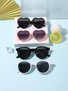 1 Set 4PCS Boy's And Girl's 7-14Y Cute Heart-Shaped And Round Frame Versatile Casual Style Fashion Glasses For Holiday Outing With Glasses Box - Multicolor - View 15