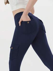 Casual    Rib-Knit  Pocket  Button    Vacation  Daily - Navy Blue - View 7